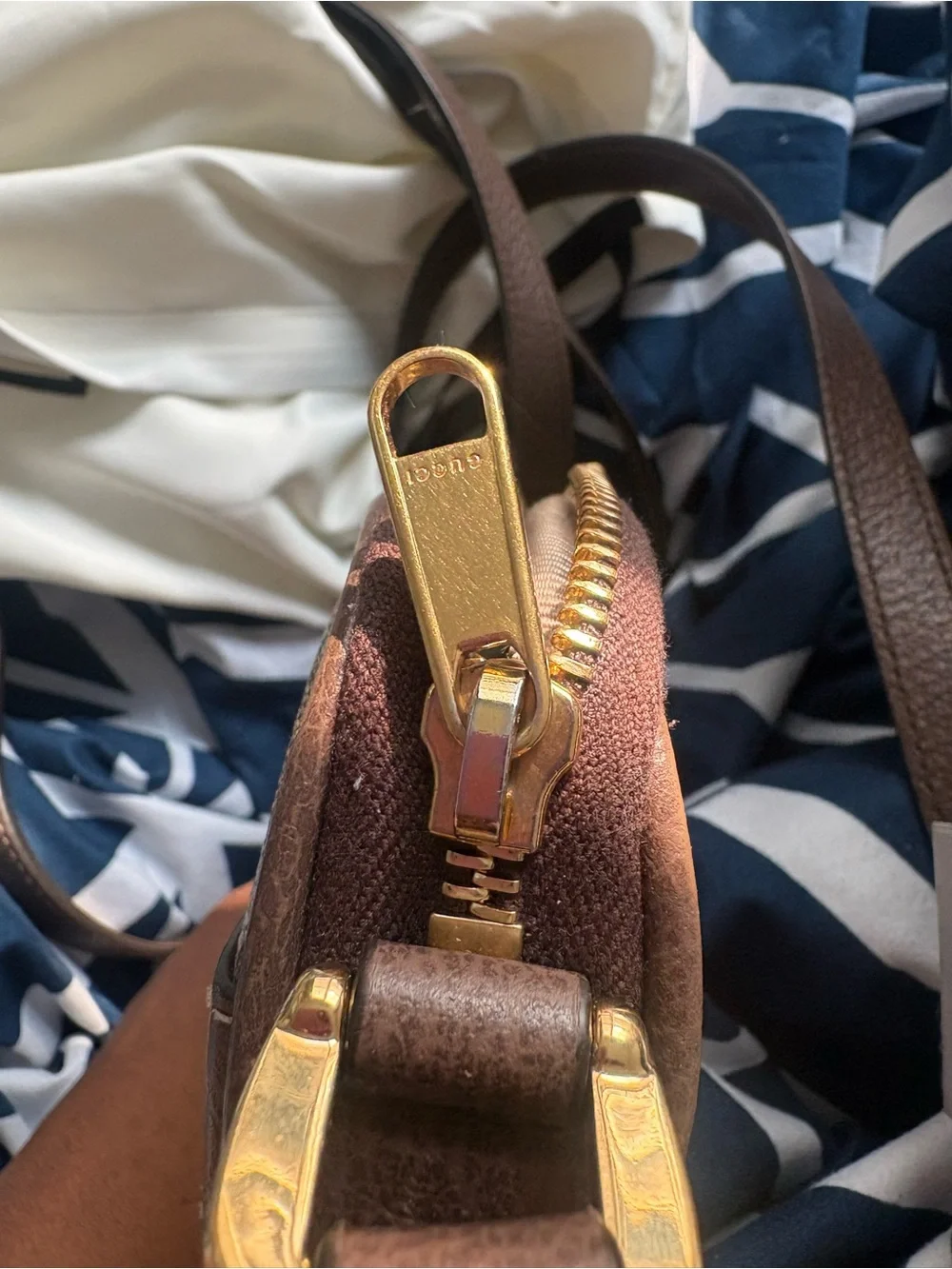 Gucci Brown Signature Canvas Small Crossbody Bag with Red/Green Stripe